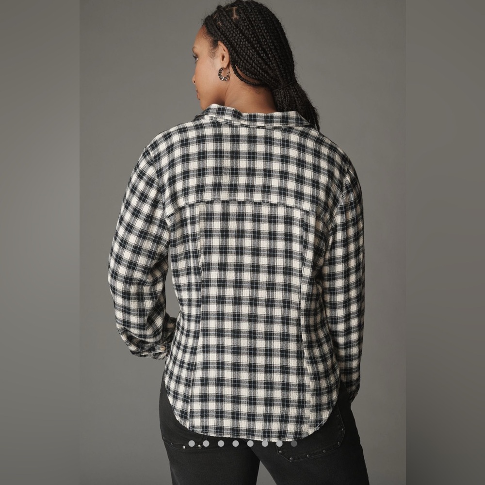 Anthropologie The Keaton Ruched Collared Blouse by Pilcro in Plaid NEW - Picture 8 of 10